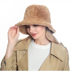 Luxurious Faux Fur Bucket Hat Tan Camel Beige Soft Warm NWT